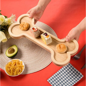 Bandeja de bambú con forma de pata de animal para refrigerios y comidas de niños, bandeja de madera maciza de forma irregular para alimentar a bebés - Product Image 1