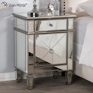 Amazing คุณภาพ WXF-873แชมเปญเงินโมเดิร์นเฟอร์นิเจอร์โลหะ Nightstand 2ลิ้นชัก Mirrored ข้างเตียงตาราง