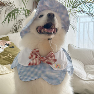 Bavoir pour chien en polyester doux à carreaux, grand tour de cou pour chien, utilisation quatre saisons - Product Image 2