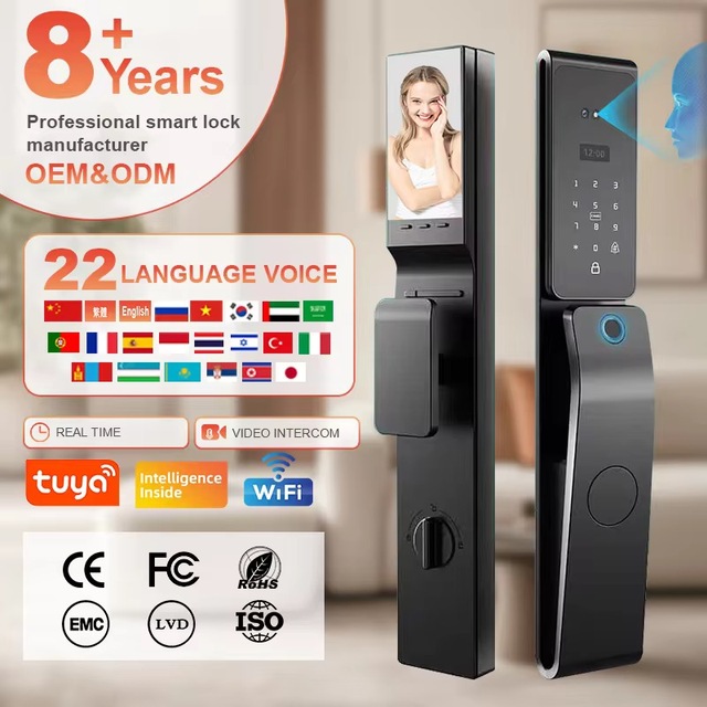 Residential Smart Security Camera Door Lock Face/Fingerprint Unlock for Wood/Aluminum Doors-Aluminum Zinc Alloy Construction
