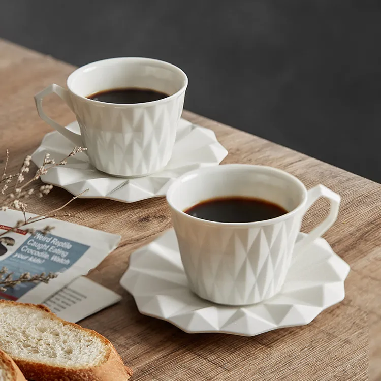 Tasses et soucoupes pour café et thé, de luxe, en os blanc mat, élégant, Unique, petites modèle Espresso en porcelaine, 7oz