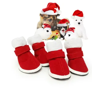 Wholesale stocked winter warm heated fashion red Christmas dog shoes boots