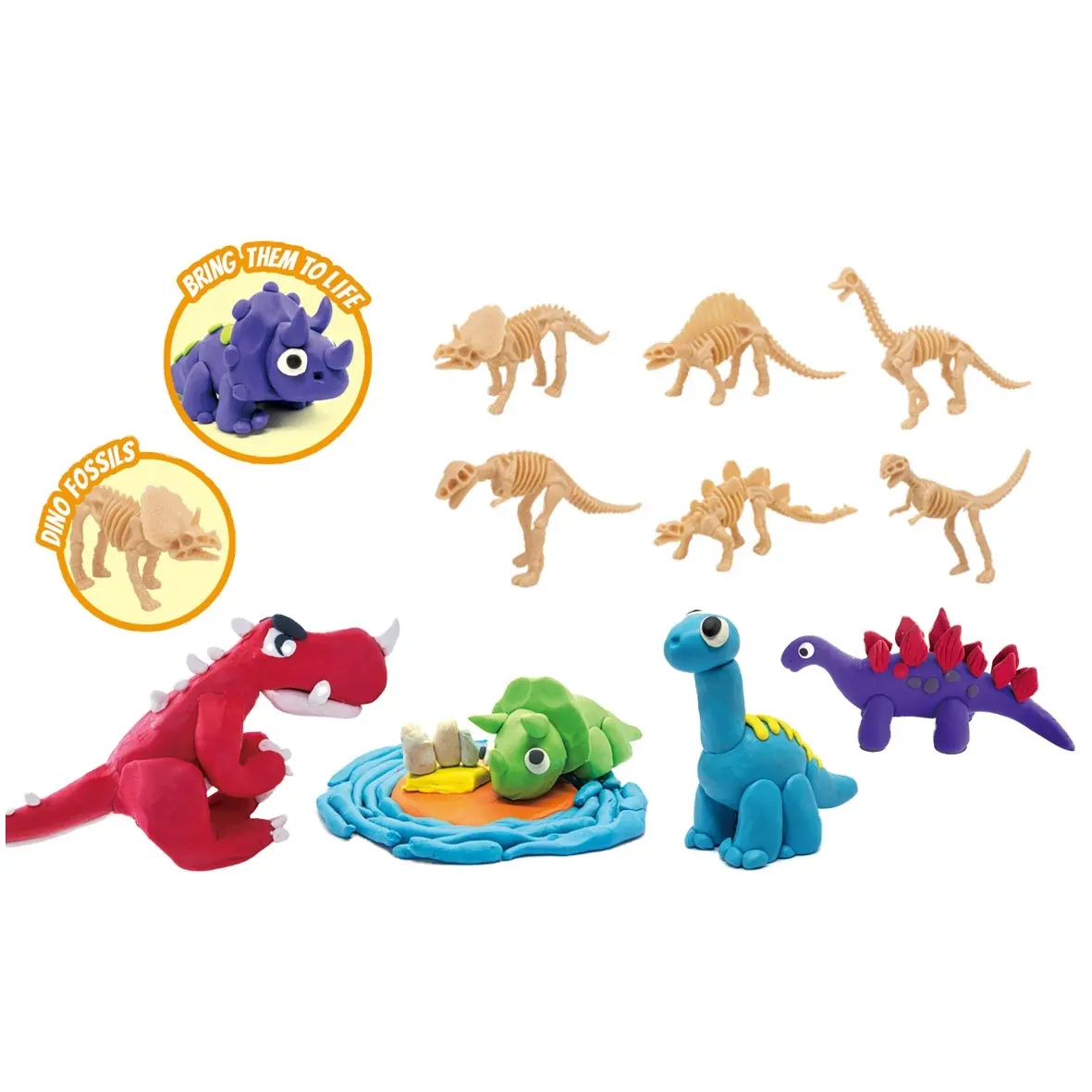 Sáng Tạo Mô Hình Đất Sét Đầy Màu Sắc Trên Bộ Xương Khủng Long DIY Khủng Long Hình Playdough Toy