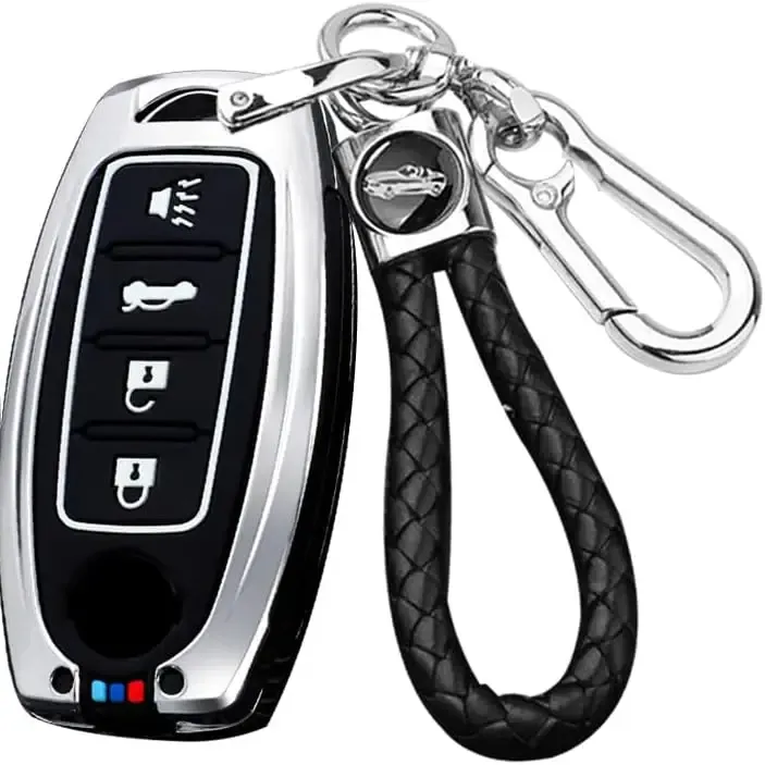 4-Button anahtar Fob durumda Nissan anahtar uzaktan Metal araba anahtarı kapağı için Fit silikon anahtar çantası dayanıklı anahtar koruyucu