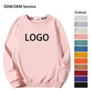 Embroidery print pink polyester cotton custom plain crewneck sweatshirt women crew neck sweatshirt