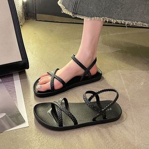 Sandalias de playa romanas de punta abierta para mujer, estilo coreano, planas, con una tira, para verano 2026, moda casual para exterior - Product Image 2