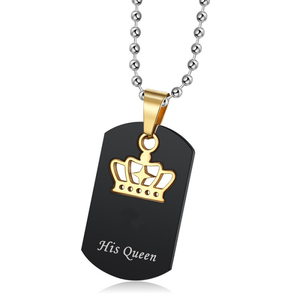 Couronne romantique délicate en forme d'étiquette 'sa <span class=keywords><strong>reine</strong></span>' et 'son roi' <span class=keywords><strong>collier</strong></span> pendentif couple en acier inoxydable gravé au laser pour les amoureux - Product Image 2