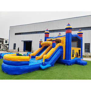 Château Gonflable Commercial Bleu et Jaune à Trois Voies avec Piscine pour Fêtes Estivales et Locations - Product Image 1