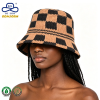 Chapeau Bob en Crochet Fait Main Personnalisé à Motif Échiquier Respirant Léger pour l'Été, la Plage, les Vacances, Décontracté et Élégant pour Femme