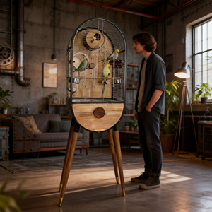 Gabbia per Uccelli Grande in Ferro e Legno per Interni, Voliera Moderna di Lusso per Pappagalli, Facile da Montare per Negozi di Animali - Product Image 1