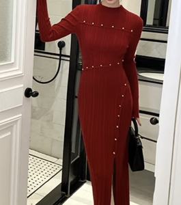 <span class=keywords><strong>Abito</strong></span> Lungo Estivo da Donna Vintage con Scollo a O, Lavorazione a <span class=keywords><strong>Maglia</strong></span> Intrecciata, Traspirante, con Perle, Design Lineare Casual, Naturale, OEM - Product Image 2