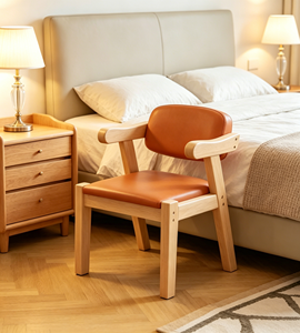 Fauteuil scandinave moderne en bois massif avec revêtement en cuir PU orange, chaise de loisirs rembourrée pour salon, mobilier de maison - Product Image 5