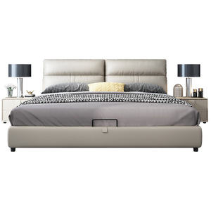 Letto Matrimoniale 1.8m con Struttura in Legno Massello, Rivestimento in Microfibra, Contenitore Alto, Design Nordico Moderno Minimalista, Letto Nuziale - Product Image 5