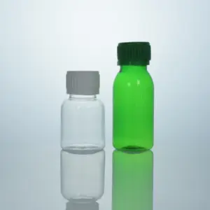 1オンス2オンス30ml60ml透明グリーンPET医療容器液体シロップカウボトルミルクオイルウォーターボトル、不正開封防止キャップ付き