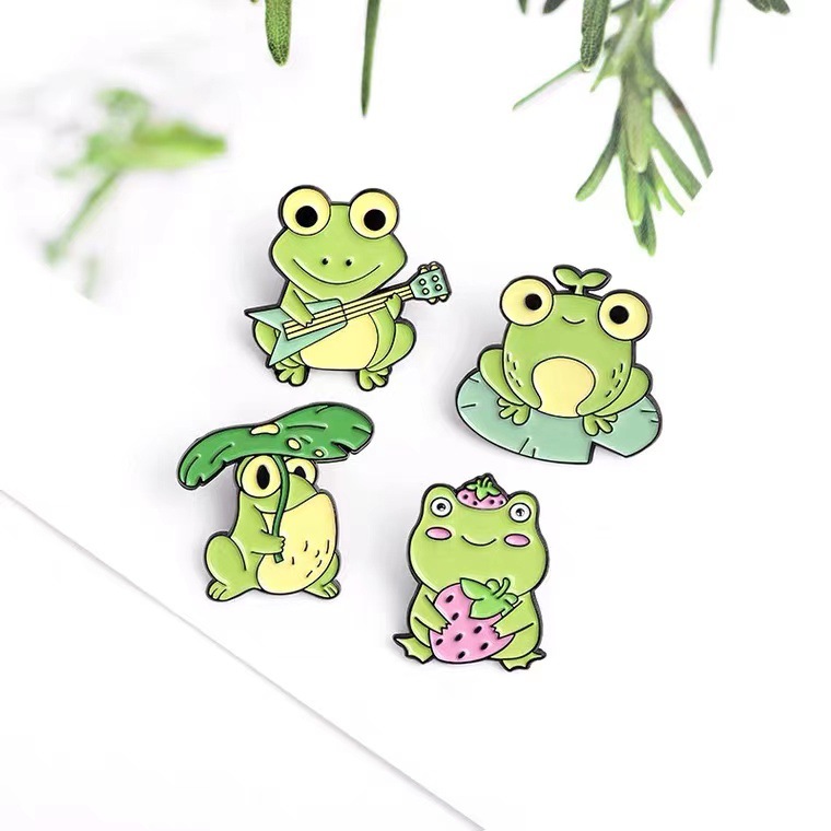 Hot-selling Cartoon Animal Design Badge Wholesale Green Frog Lotus Metal Crafts Enamel Pin Custom Lapel Pins Frog for Student