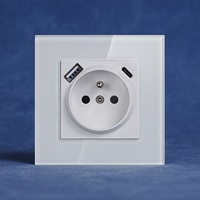 Prise murale standard européenne 86*86MM, taille standard, 2P+T, prise en verre trempé avec prise USB de type C, 250A 16A