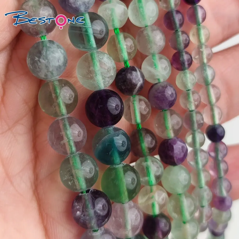 Bestone 4/6/8mm Natural Stone Beads Green Fluorite Semi-Precious Loose Beads For Jewelry DIY Making