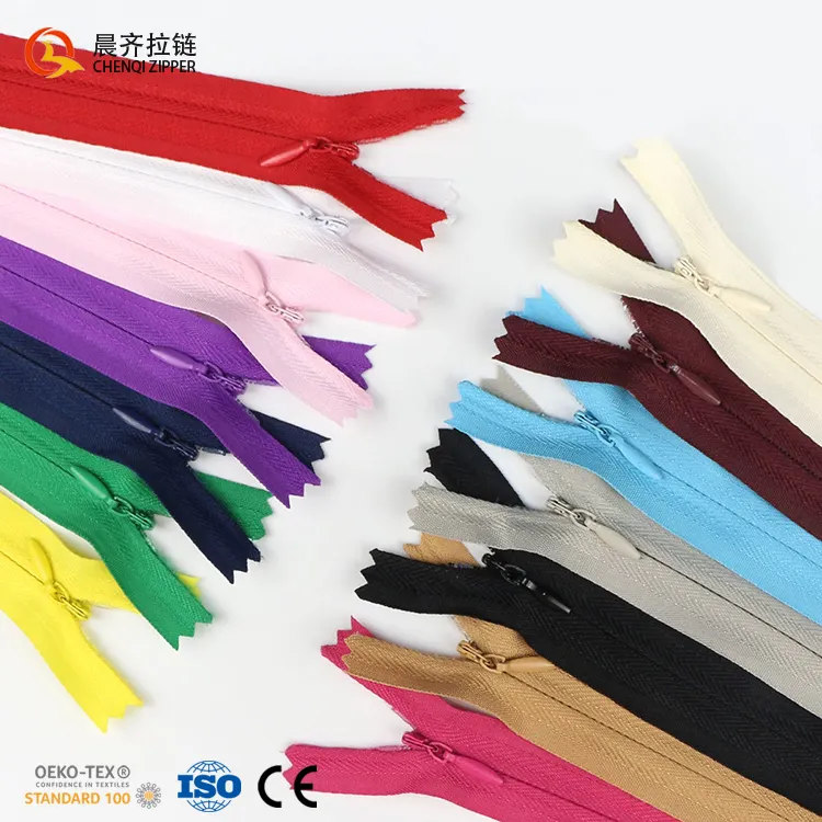 CHENQI Zipper Factory in Stock 3# Lace Tape Conceal Zipper Close-end Multi-color Nylon Invisible Zippers For clothes