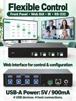 Commutateur matriciel métallique USB 3.0 à 8 ports DQINFOS avec RS232/LAN, pas de prise requise - Boutons de commande à distance pour l'éducation et la formation