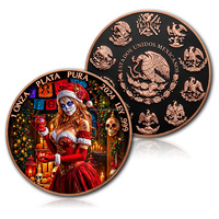 Pièce de monnaie personnalisée en cuivre fin 999 de 1 once, motif Dia De Los Muertos Santa Queen, pièce de défi en métal gaufrée pour Noël