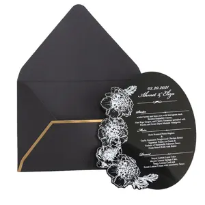 Elegante schwarze Acryl-Menü karte der Größe A5 mit weißem Tinten druck für Party-Event