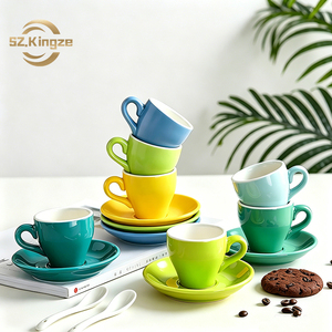 Tazas de Café de Cerámica Pequeñas Personalizadas Kingze de 80 ml para Capuchino y Espresso con Esmalte de Color al Por Mayor - Product Image 1