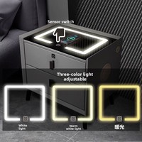 Table de chevet intelligente, simple et moderne, multifonctionnelle, avec charge sans fil, verrouillage par empreinte digitale, audio Bluetooth, lampe de chevet en bois
