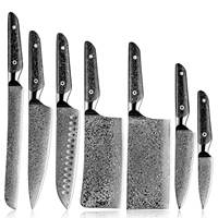 Grandsharp Kitchen Damascus Messen 67 Lagen AUS10 Damascus Staal Koksmes Broodmes Santoku Mes Zwarte Carbon Fiber Handvat