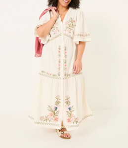 Personnalisé Nouveau Plus Size Vêtements pour Femmes Été Décontracté Plage Broderie Maxi Robe OEM Mode Coton Lâche Robe Florale Ajustée - Product Image 1