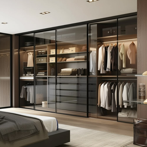 Thiết kế phù hợp đi bộ trong tủ quần áo khung kính cửa trong tủ quần áo cao cấp bespoke Tủ tối đa hóa không gian tủ phòng tùy chỉnh được xây dựng - Product Image 5