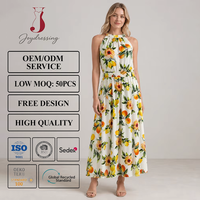 Robe midi à imprimé floral et col halter pour femme Joydressing, taille élastique, robe de plage pour les détaillants de vêtements