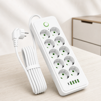 Multiprise EU 10 prises Schuko avec 4 ports USB et interrupteur principal, rallonge pour maison et bureau