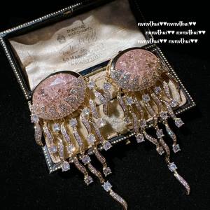 Pendientes <span class=keywords><strong>de</strong></span> borla con forma <span class=keywords><strong>de</strong></span> medusa y patrón <span class=keywords><strong>de</strong></span> nubes rosas brillantes vintage, con gemas, para <span class=keywords><strong>mujer</strong></span>, diseño <span class=keywords><strong>de</strong></span> huevo, color rosa princesa - Product Image 2