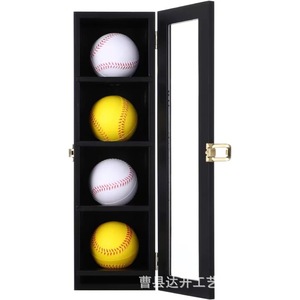 Baseball <b>Display</b> <b>Case</b> <b>Wall</b> Mounted Black With Partitions For 4 Balls Storage Collectible Showcase - Product Image 1