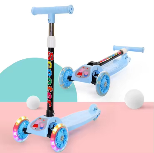 Foldable Adjustable 3-Wheel LED Flash Multi-Functional Aluminum Alloy Plastic Kids Scooter 2-7 Years Old Anti-Slip Deck Balance
