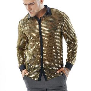 <span class=keywords><strong>Camicie</strong></span> Casual da <span class=keywords><strong>Uomo</strong></span>, Camicia Elegante con Design in Paillettes Lucide, Manica Lunga con Bottoni, per Feste di Natale, Halloween, Costume da Palcoscenico - Product Image 4