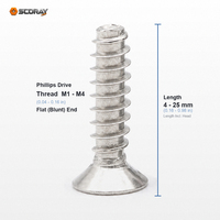 Vis autotaraudeuses à tête fraisée Phillips en acier inoxydable 304 KB M1 M1.2 M1.4 M1.6 M1.8 M2 M2.5 M3 M3.5 M4 4mm-25mm Métrique