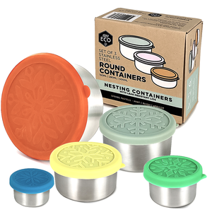 <span class=keywords><strong>Mini</strong></span> Boîte À Lunch Enfants Silicone Couvercle Bébé Conteneurs De Nourriture En Métal Salade Snack Conteneur Boîte En Acier Inoxydable Rond Déjeuner Bols Ensembles - Product Image 6