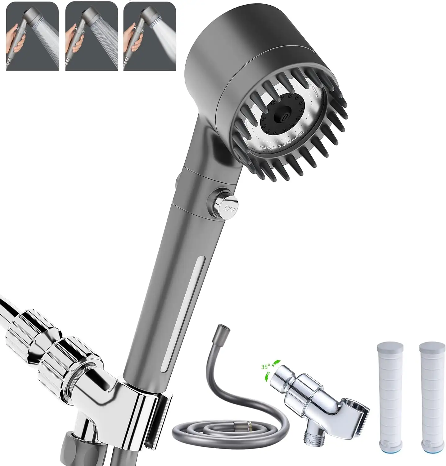 Multifunctional 3 Modes Filtered Massage Shower Head Handheld High Pressure Shower Head With Massage Nozzles