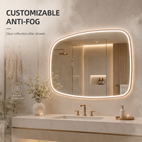 Miroir de salle de bain LED à cadre irrégulier avec éclairage avant et arrière, miroir de vanité anti-buée, 3 couleurs réglables, fonction mémoire
