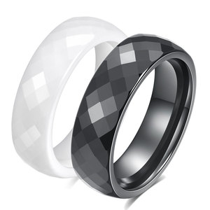 <b>Ceramic</b> Couple <b>Ring</b> 6Mm Faceted Geometric Black White Wedding Unisex Jewelry - Product Image 1