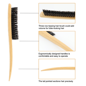 Nuevo diseño de peluquería de línea delgada estilo de vuelta de Peine de cepillos para el cabello con 100% 2 diferentes longitudes de cerdas de jabalí - Product Image 4