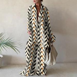 Completo Casual Autunno 2024 con Camicia a Maniche Lunghe e <span class=keywords><strong>Pantaloni</strong></span> Dritti, <span class=keywords><strong>Taglie</strong></span> Forti, Abbigliamento da Spiaggia e Vacanza per <span class=keywords><strong>Donna</strong></span> - Product Image 3