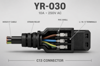 YR-030 IEC C13 Stecker 10A 250V AC Kupfer VDE-Zertifiziert Nicht-Wiederverdrahtbar H05VV-F Stromkabel Unterhaltungselektronik Haushaltsgeräte