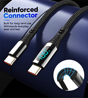 Câble de charge rapide USB-C PD 100W 5A avec affichage LED, tressé en nylon, Type C vers Type C, 1,2M 2M pour téléphone et tablette, vente en gros