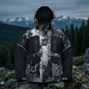 Veste de pêche pour homme en polyester imperméable à imprimé camouflage avec capuche et fermeture éclair - Product Image 2