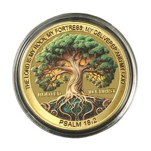 Moneta Commemorativa 3D Placcata Oro con Albero della Vita, Moneta Portafortuna per il Commercio Estero, Moneta Sfida in Metallo - Product Image 1