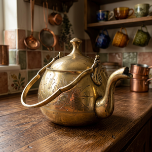 Vintage Brass Tea Kettle With <b>Lid</b> And Handle Floral Engraved Design Water <b>Pot</b> Kettles Metal Decorative Teapot - Product Image 5