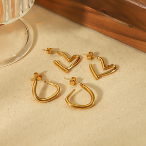 Pendientes de aro en forma de corazón de acero inoxidable, chapados en oro de 18k, diseño geométrico de moda para mujer, joyería de regalo. - Product Image 4