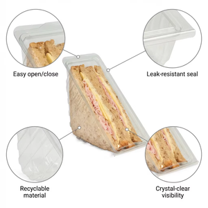 Boîtes à emporter triangulaires transparentes jetables en plastique PET pour l'emballage alimentaire, boîtes à sandwich avec couvercles à charnières - Product Image 2